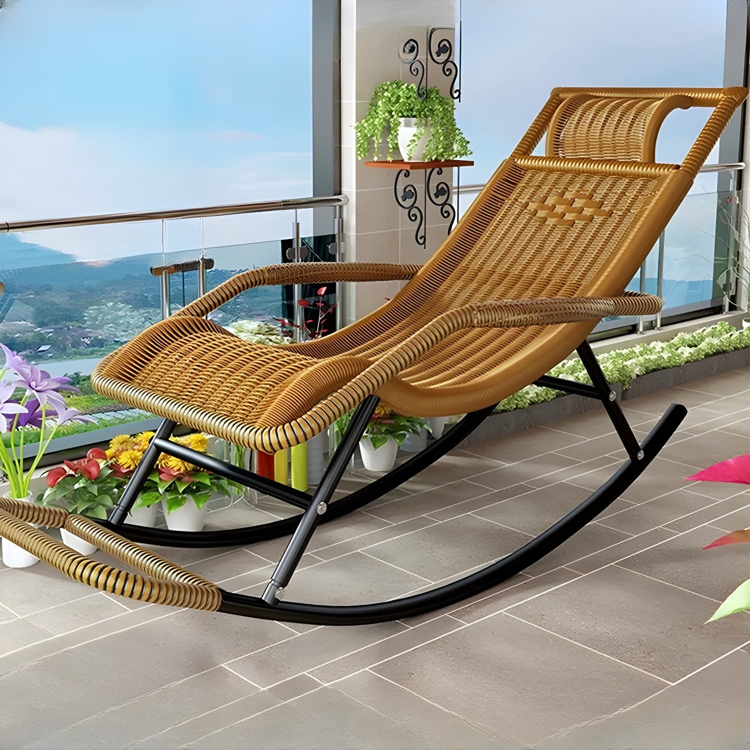 Traditional Black Metal Frame Rocking Chair with Spindle Back and High Weight Capacity - image 25