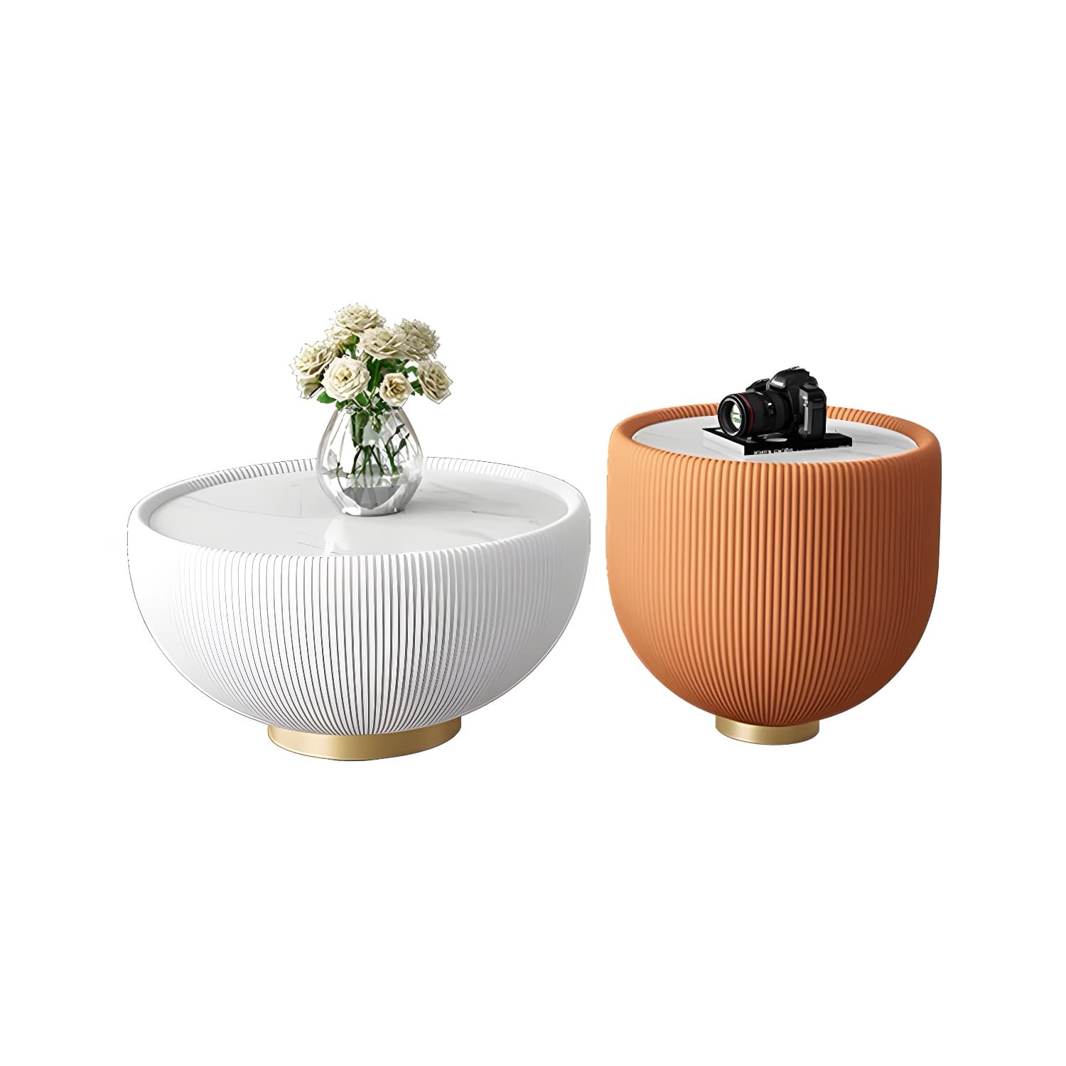 Square Block Base Cocktail Table Rock Plate Desktop Round Coffee Table with Metal Base - image 16