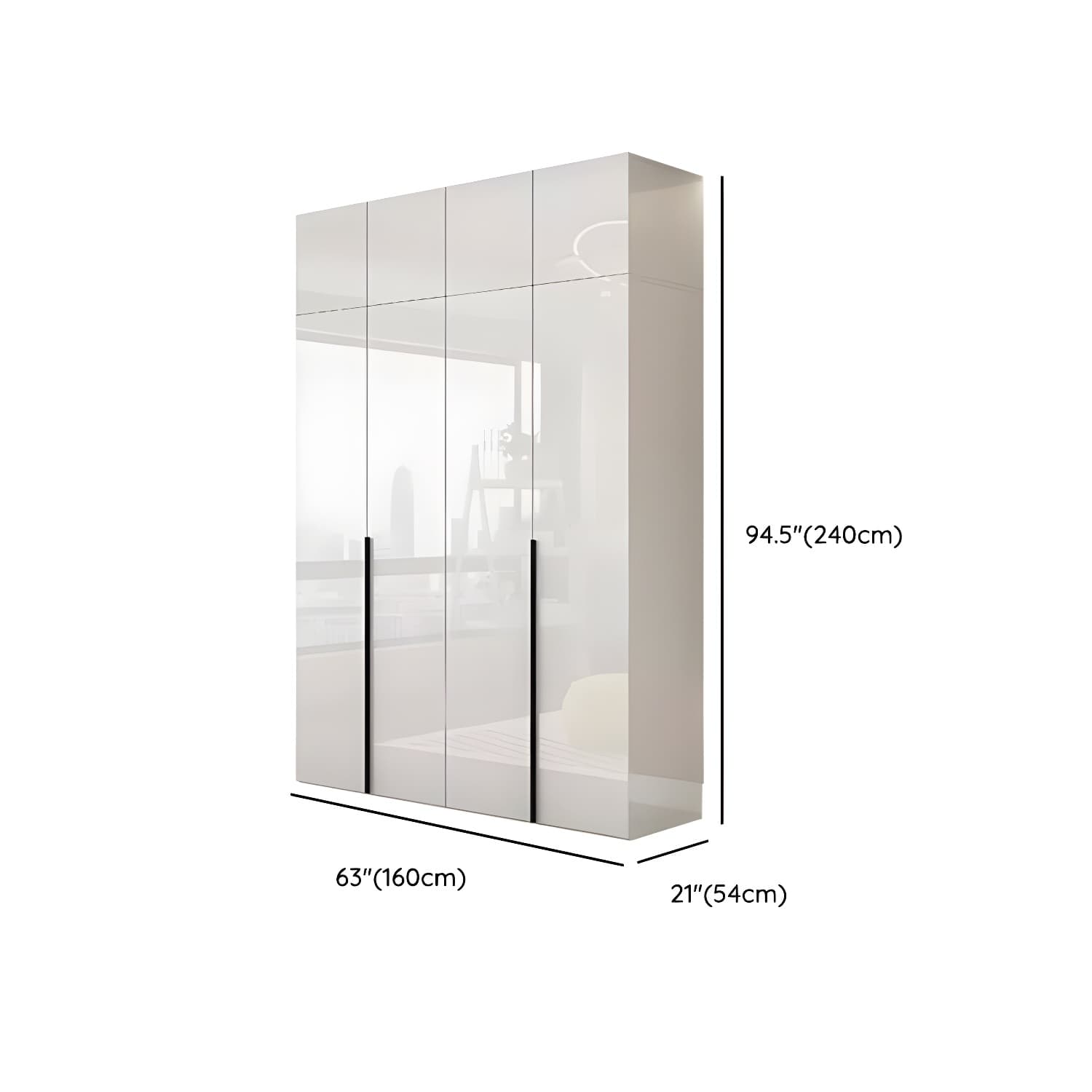 Modern white wood wardrobe armoire with hinged doors, clothing rod & shelves - image 21