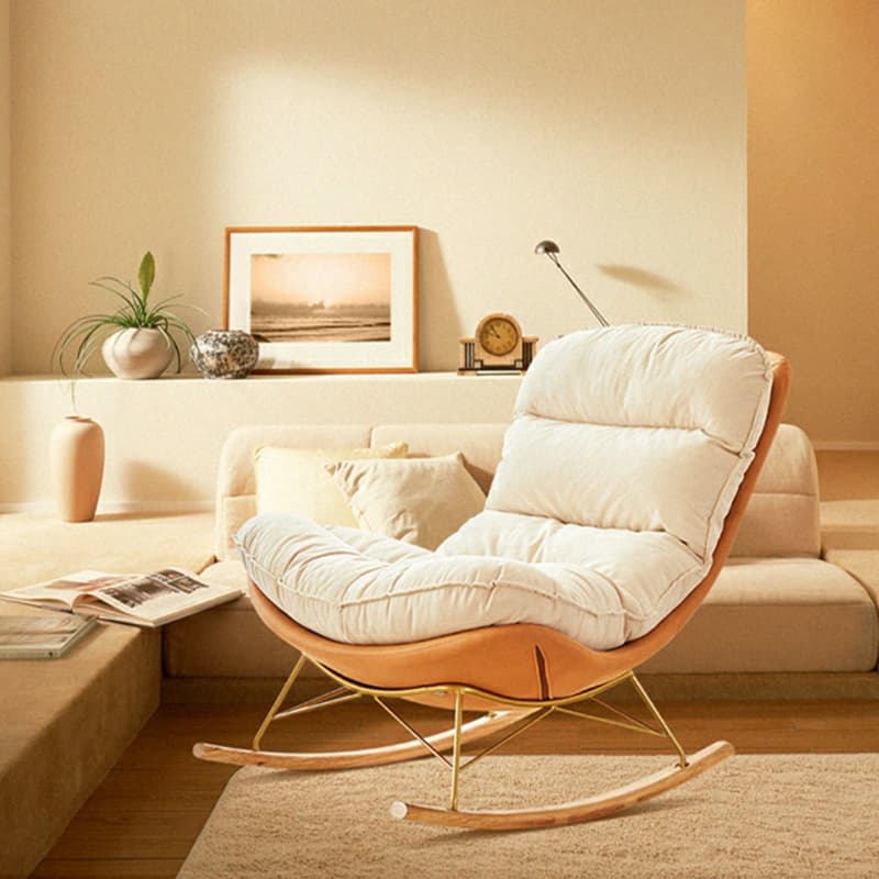 Trendy Faux Leather Upholstered Rocking Chair Couch with Footstool , Spindle Back and Resistant To Dirt - image 9