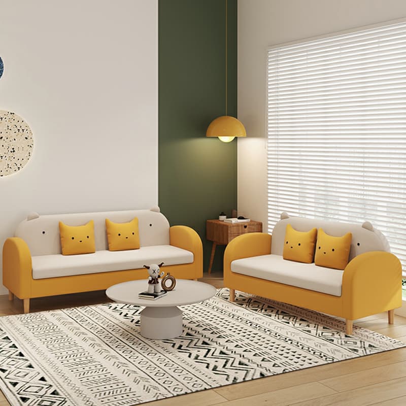 Art Deco Natural Wood Finish Framed Sofa Couch with Recessed Arm, Slipcover and 2 Pillows - image 25