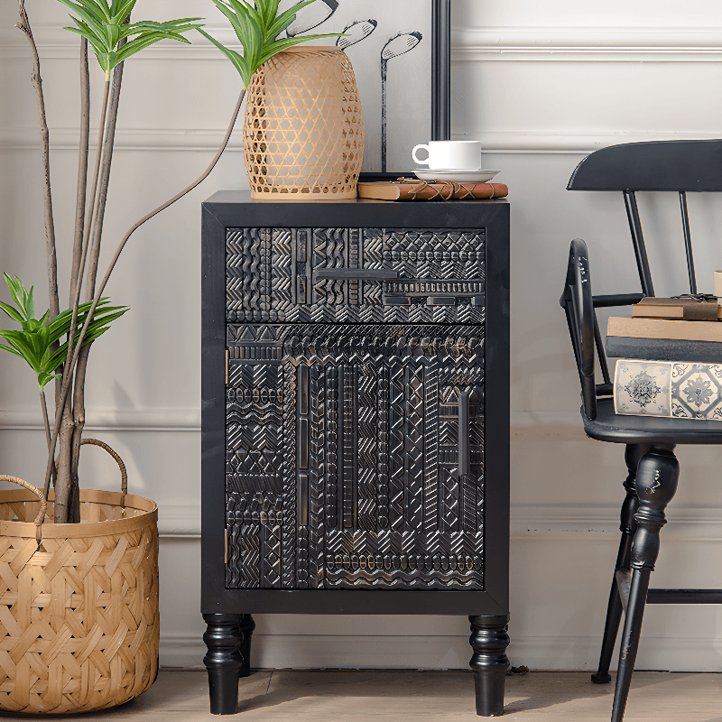 Old School Detached Natural Wood Utility Cabinet with Turned Leg for Parlor