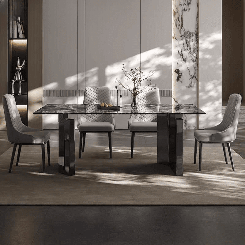 Dining Table Set with Marble Slab Top for 6 People/4 People in Multicolor - image 3