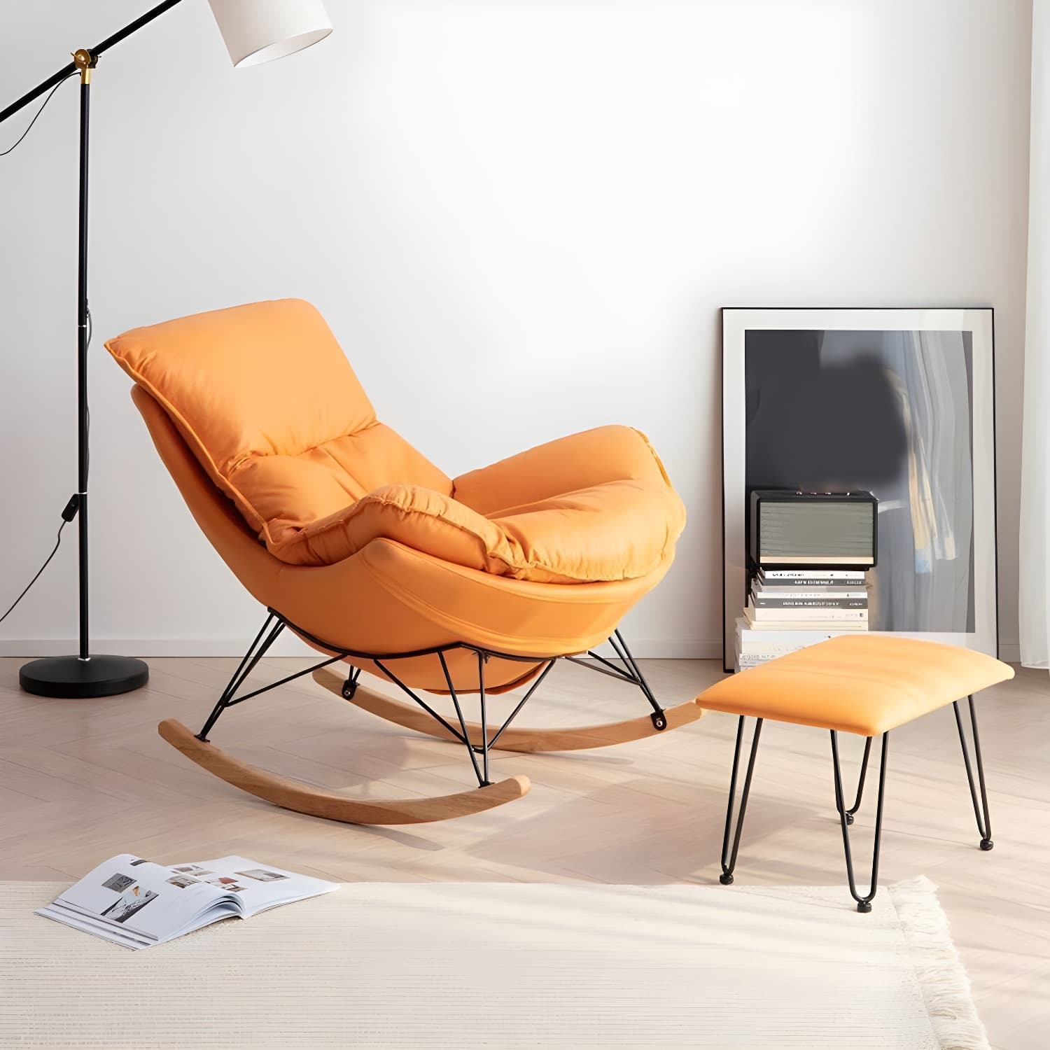 Simple Faux Leather Rocker Chair Plain Rocking Chair with Removable Cushions - image 16
