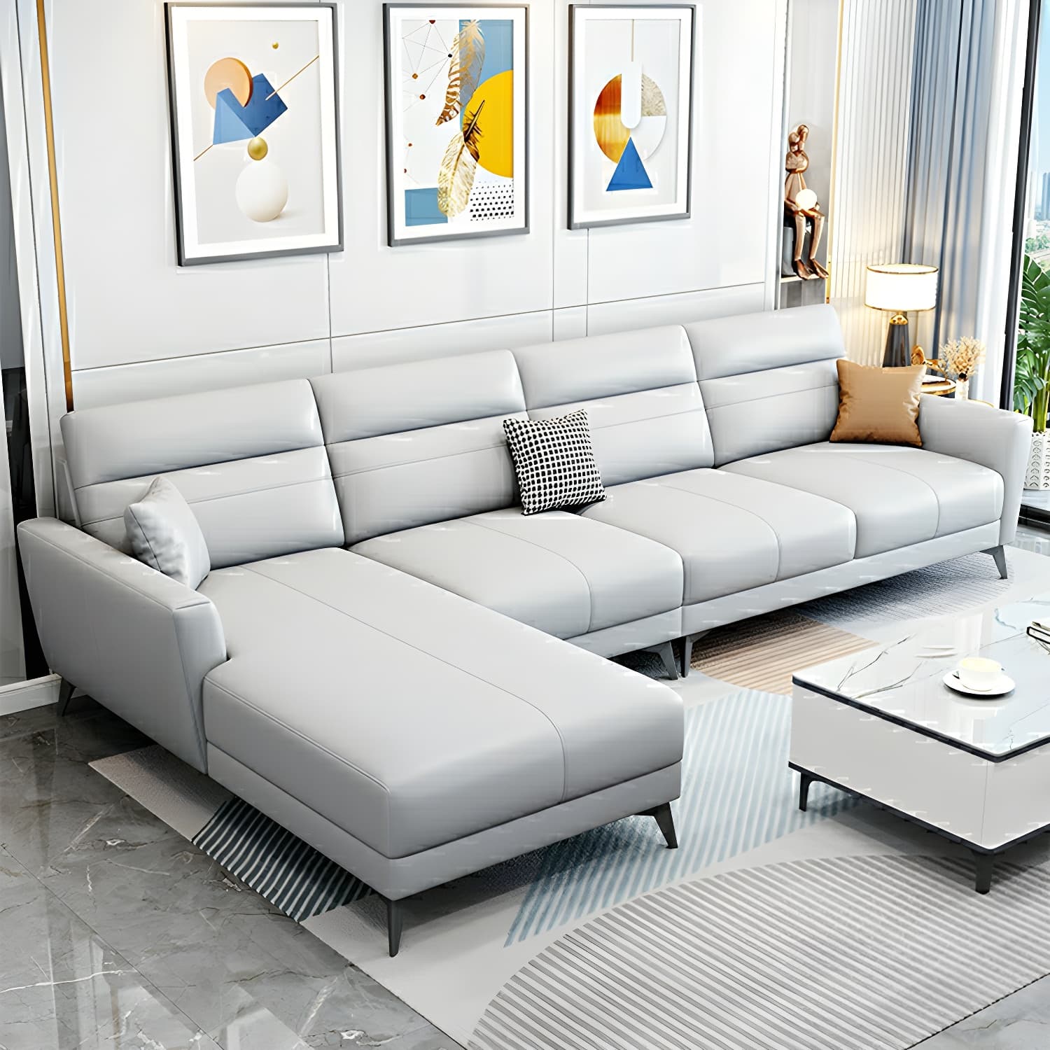 Modern L-Shape Stationary Sectional Sofa Chaise with Flared Arm Design - image 7