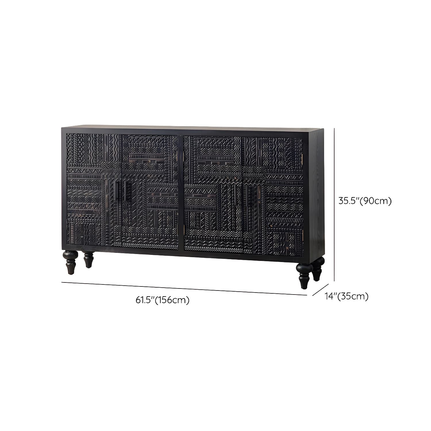 Modern Black Wood Console Cabinet with Cubby Storage and Wood Scoring & Rub Through Detailings - image 15