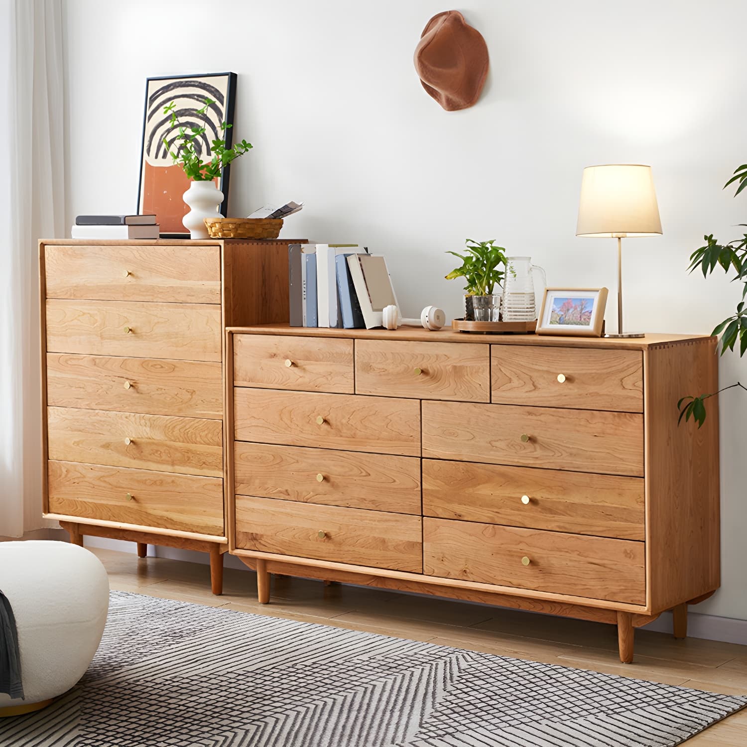 Modern Brown Wood Dresser with Drawers and Gold Metal Handles - image 3