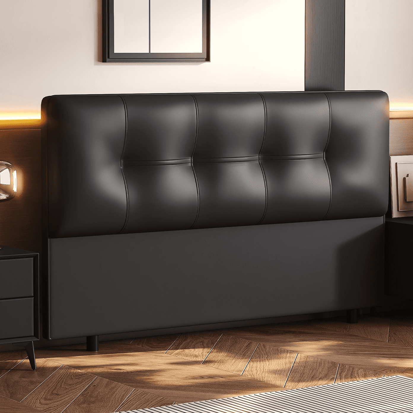 Simplistic Style Panel Headboard with No Distressing, Piled Tufted Rectangular Shape for King/Queen/Full Bed, Featuring Sponge Upholstery and Standard Height - image 4