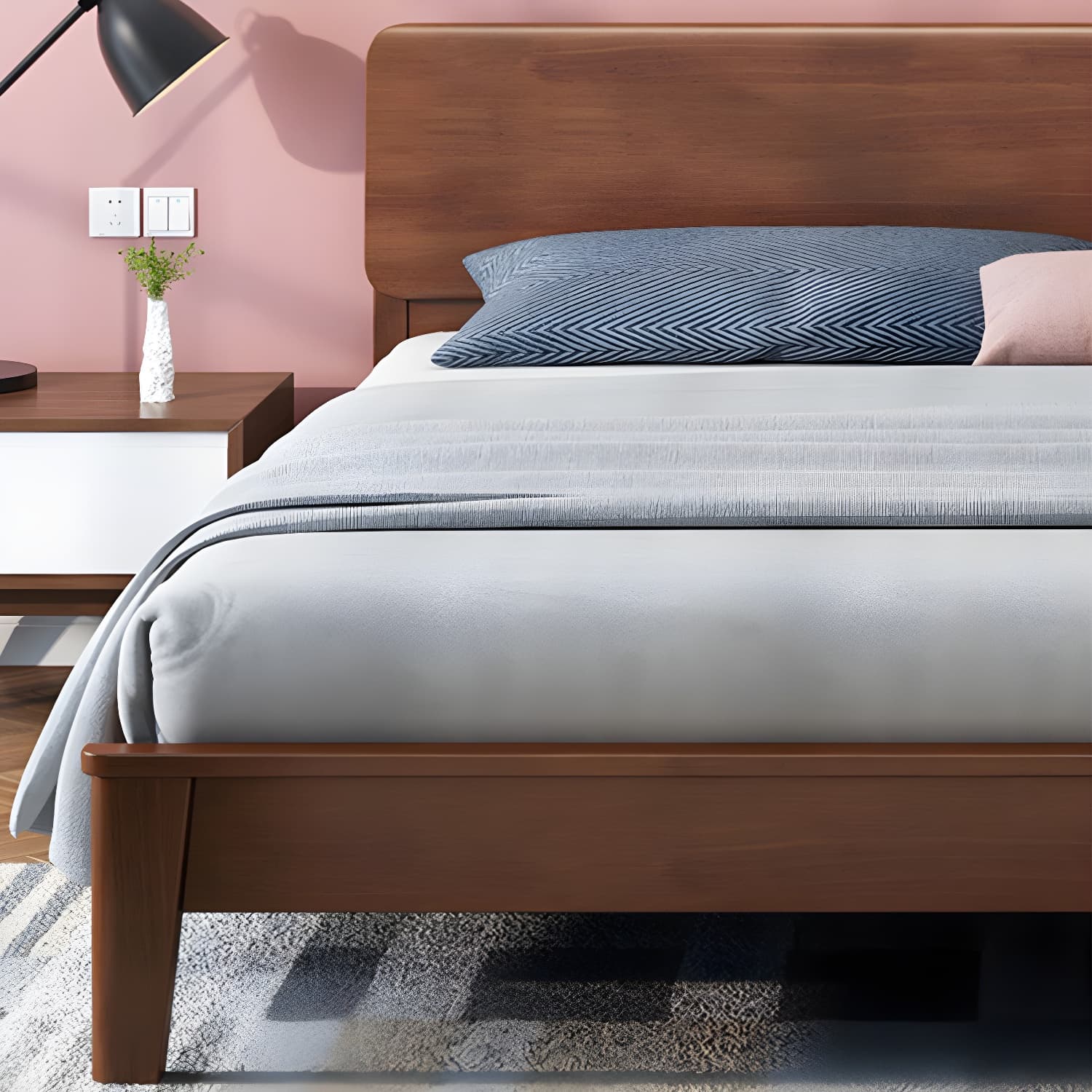 Traditional Solid Wood Panel Bed 34.65" H Low Profile Bed Frame Set in Brown - image 6