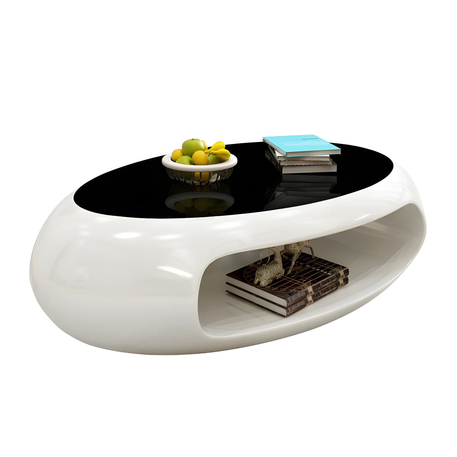 Modern Oval Coffee Table with Storage Shelf and Plastic Pedestal Base - image 7