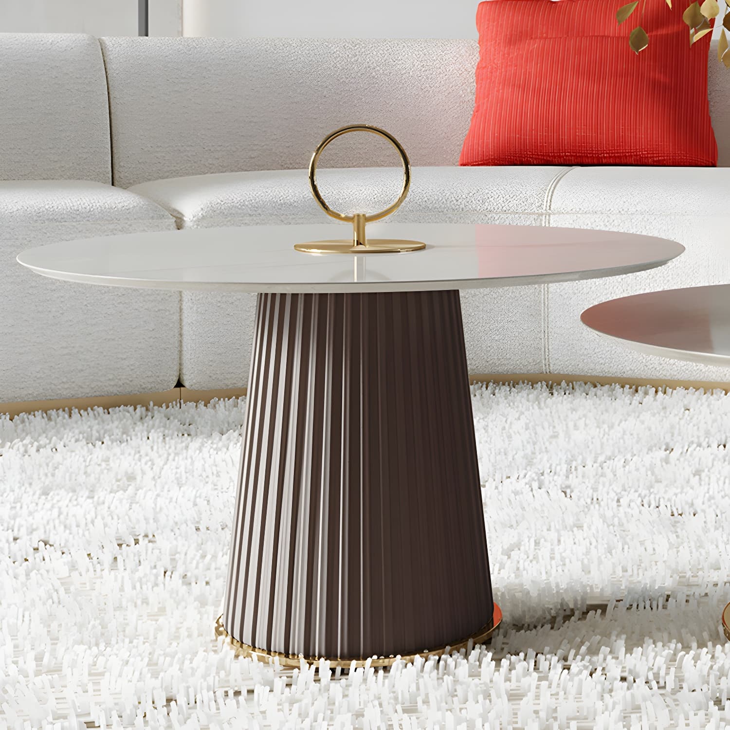 Modern Metal Cocktail Table Round Pedestal Coffee Table - White - image 11