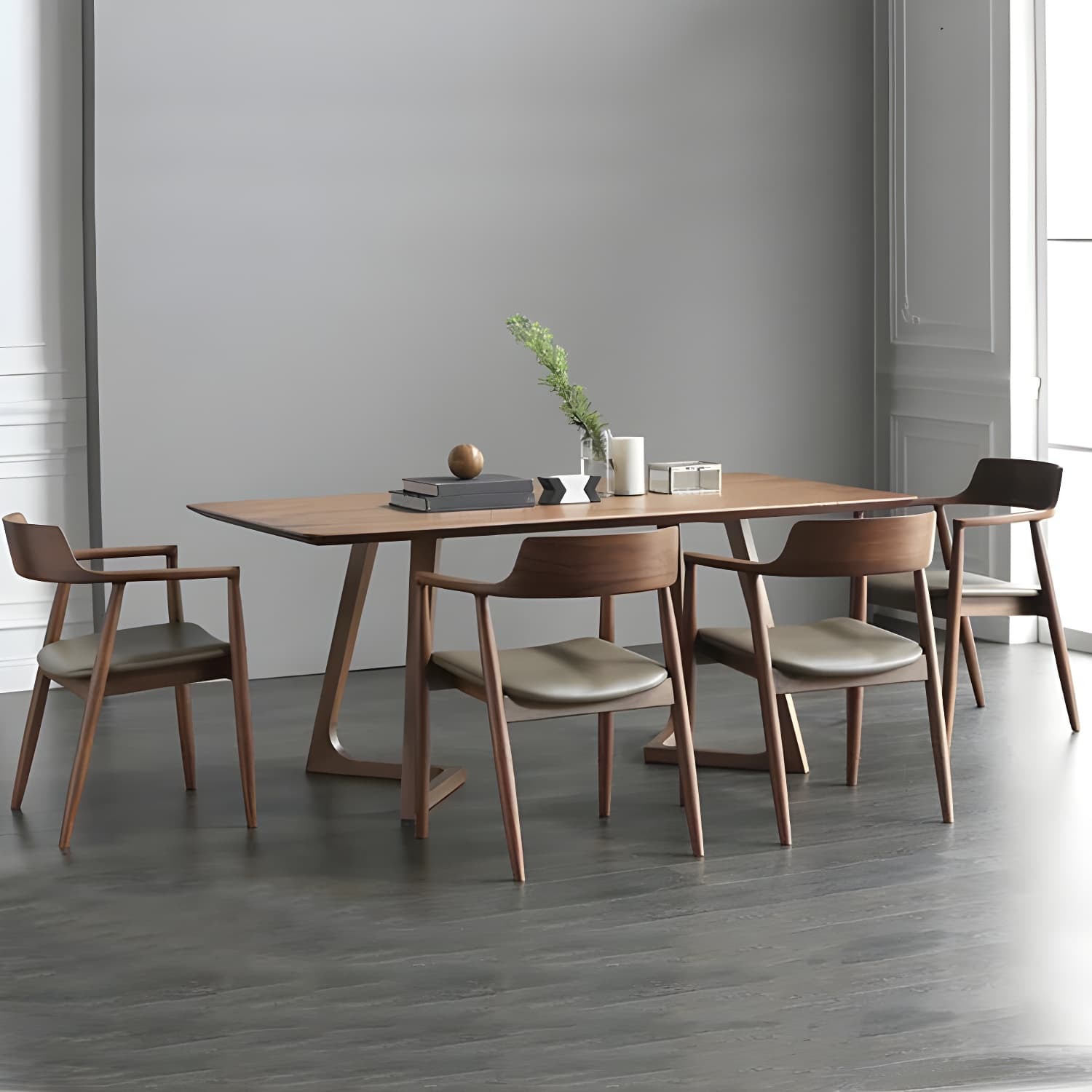 Rectangle Wood Dining Table Solid Wood Table Modern with Double Pedestal Base - image 3