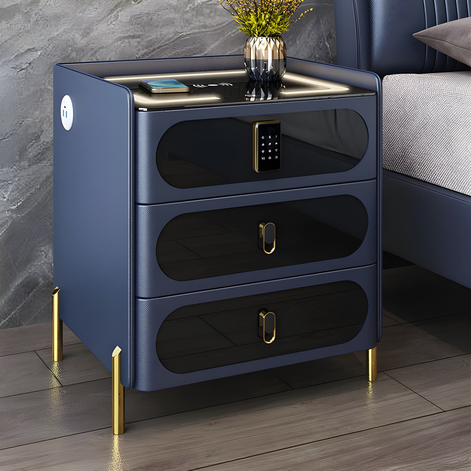 Ornate Bedside Cabinet Made from Solid Wood Shape in Rectangular for Bedroom - image 7