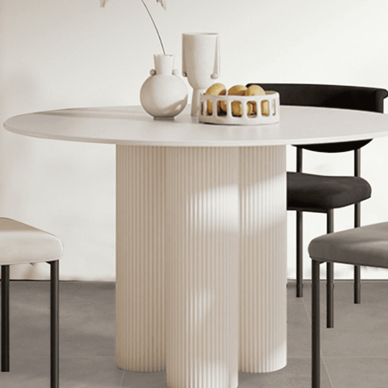 Ribbed Leg Circular-shaped Sintered Stone Dining Table with a Fixed Table Top for 2/for 4 in a Modern Simple Style - image 8