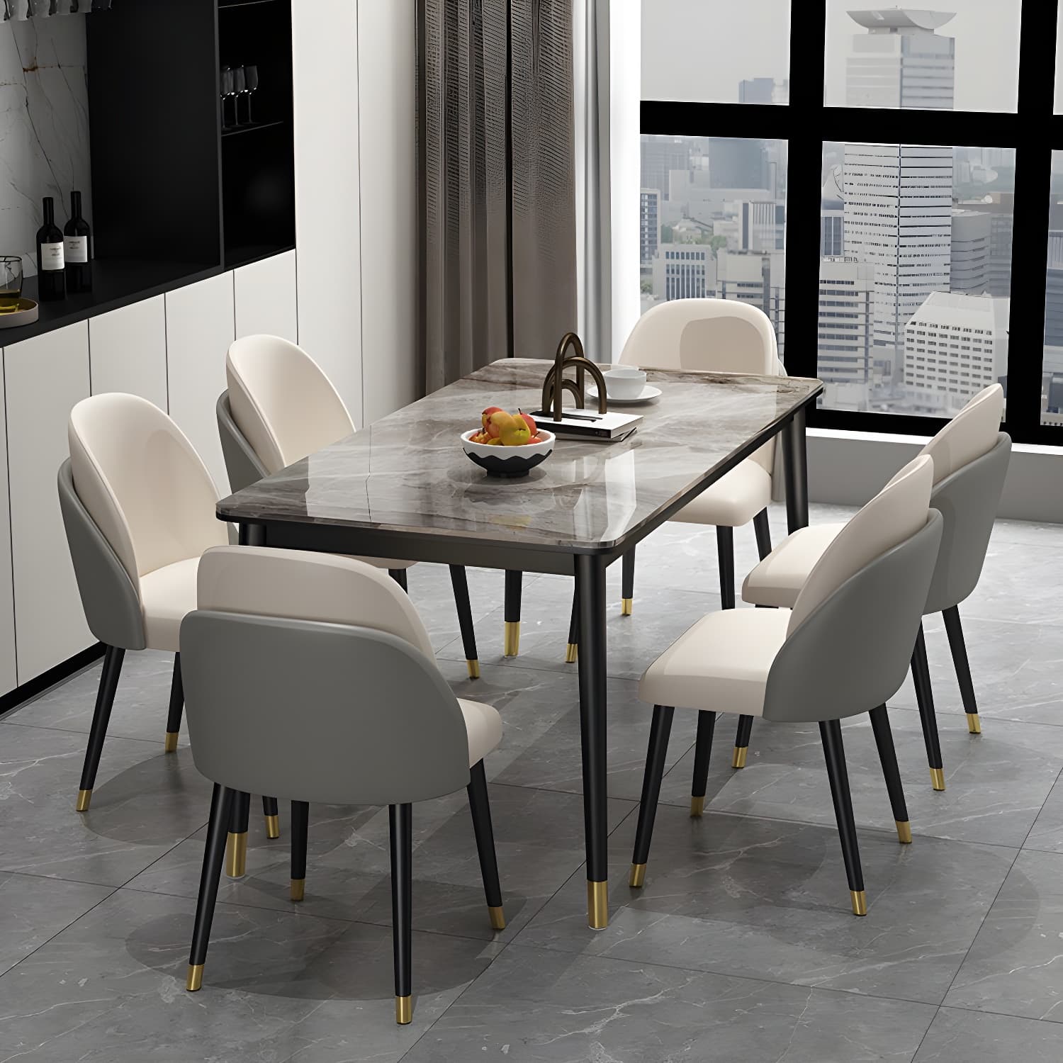 Glam Iron Dining Table Set 1/2/5/7 Pieces Rectangle Dinette Set with Sintered Stone Top - image 4
