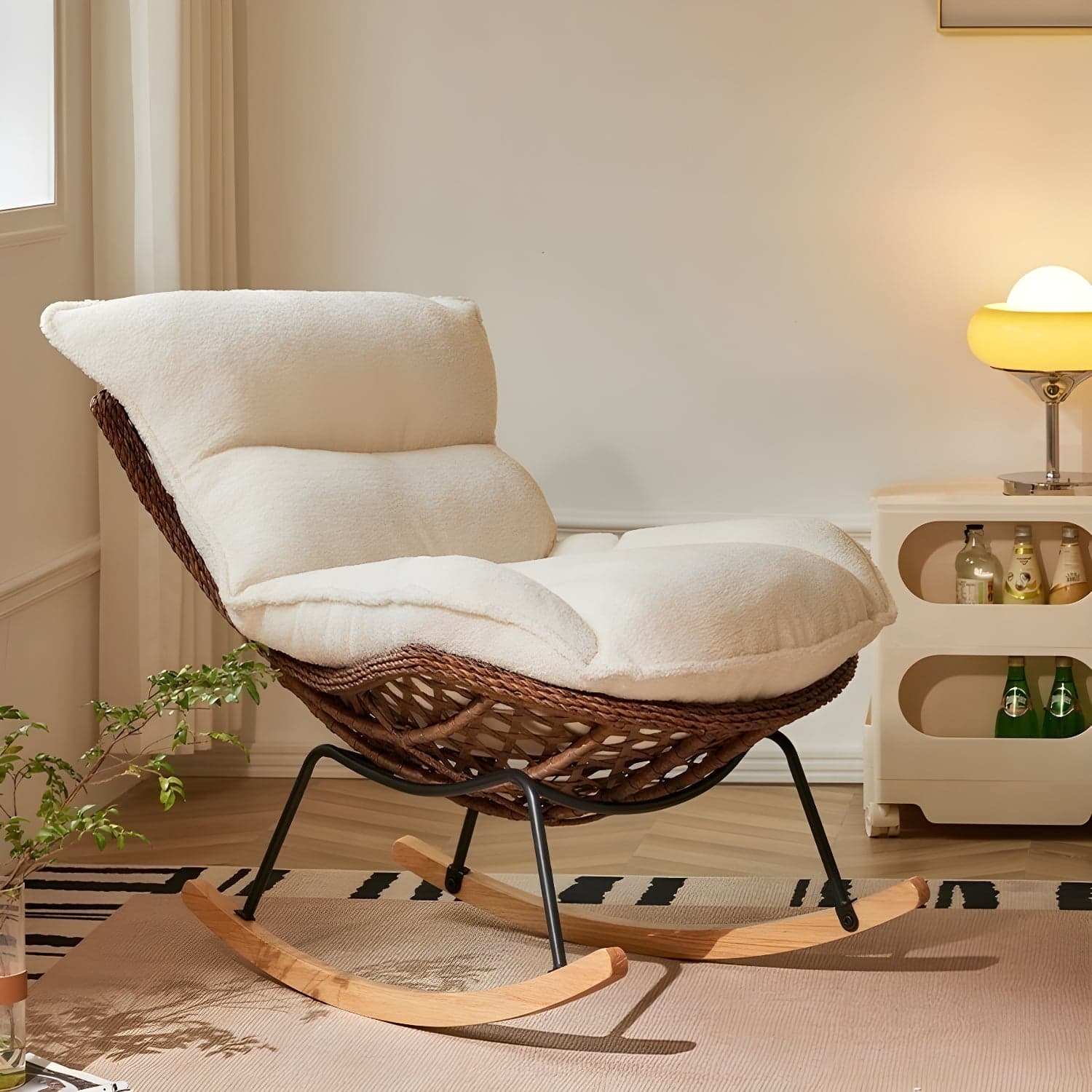 Traditional Armless Design Indoor Rocking Chair with rattan Frame and Nature Wood Legs - image 3