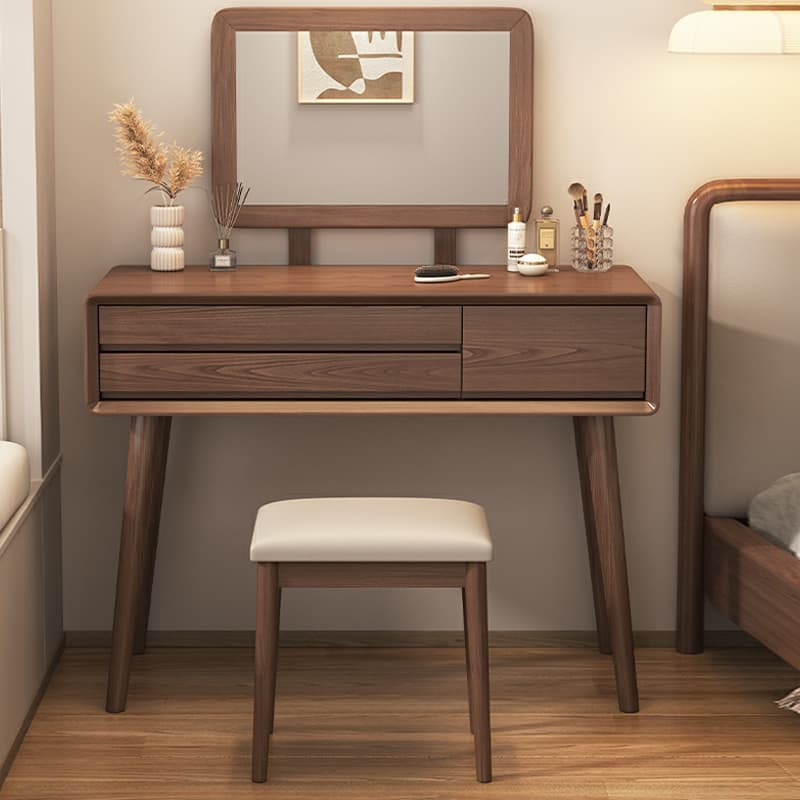 Art Deco Timber Natural/White/Brown Makeup Vanity Set/Makeup Vanity Table with 3 Drawers - image 6