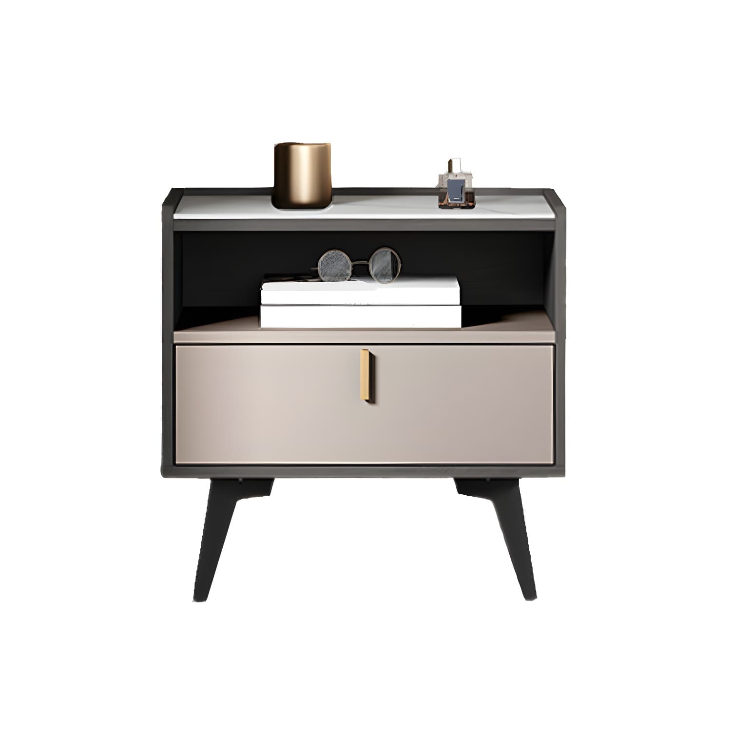 Stone Top Nightstand Modern Open Stoarge Drawer Legs Included Bed Nightstand - image 13