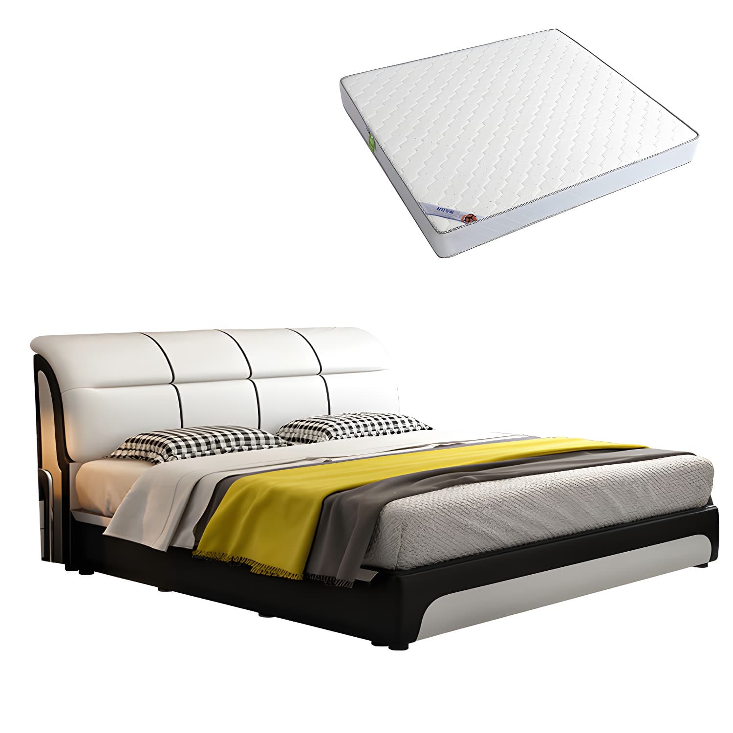 Glam Light Beige Bed Upholstered Wood Bed Frame with Headboard - image 11