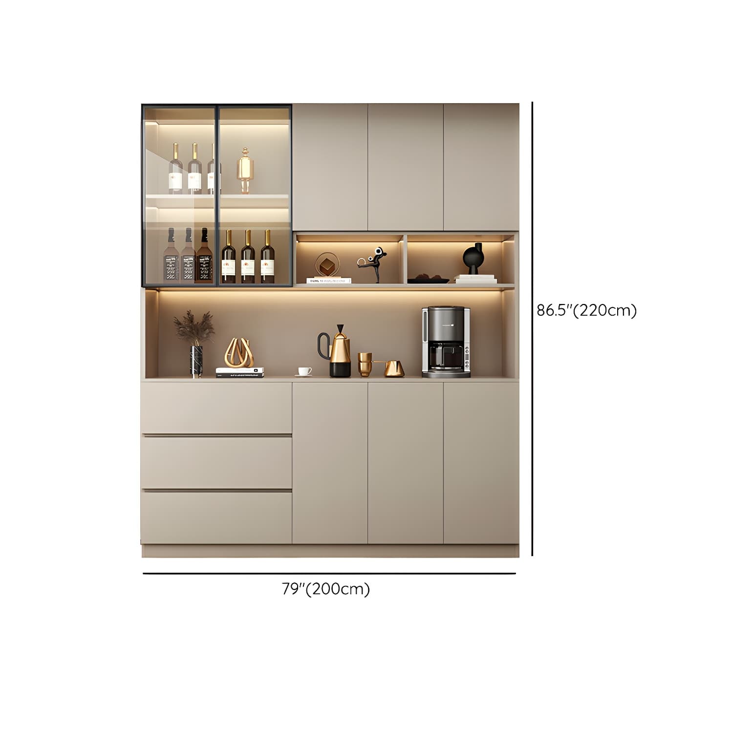 Contemporary Champagne Engineered Wood Shelves Included Sideboard with Doors - image 18