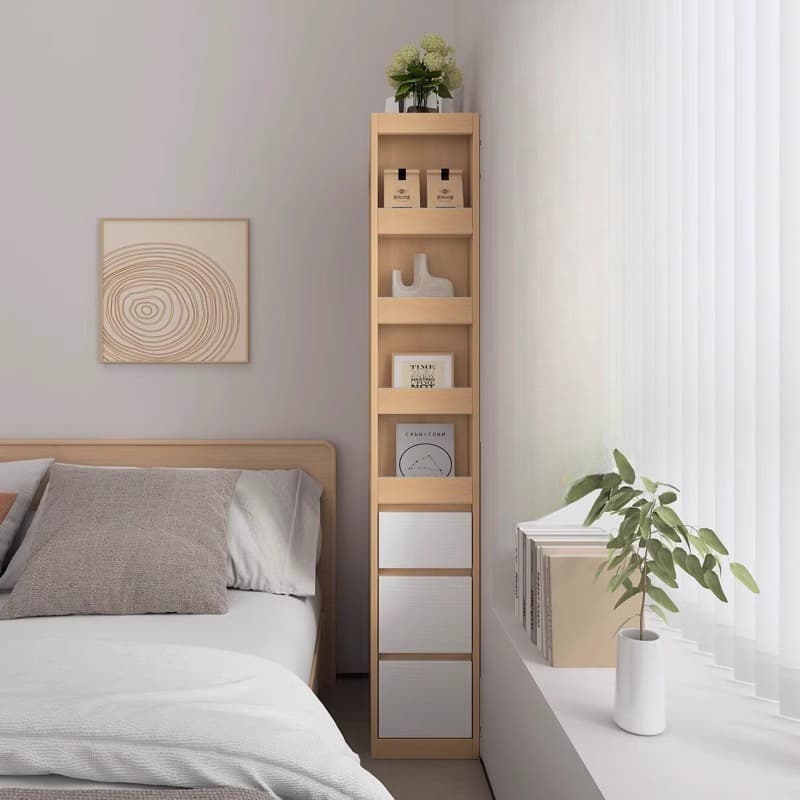Modern Simple Style Rectangular Decorative Cabinet with 4 Exterior Shelves, Lumber Countertop in Wood Color, Soft Close Drawer, and Stain Resistant
