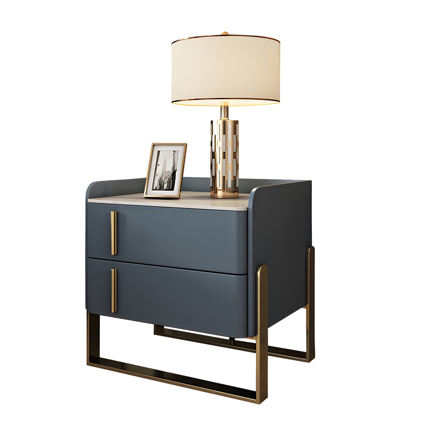 Glam Nightstand with 2 Drawer 20-inch Tall Leather Night Table - image 20