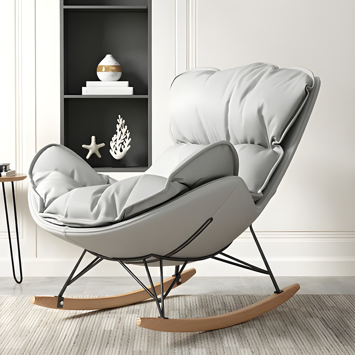 Stylish and Modern Upholstered Rocking Chair with Natural Wood Legs - image 11