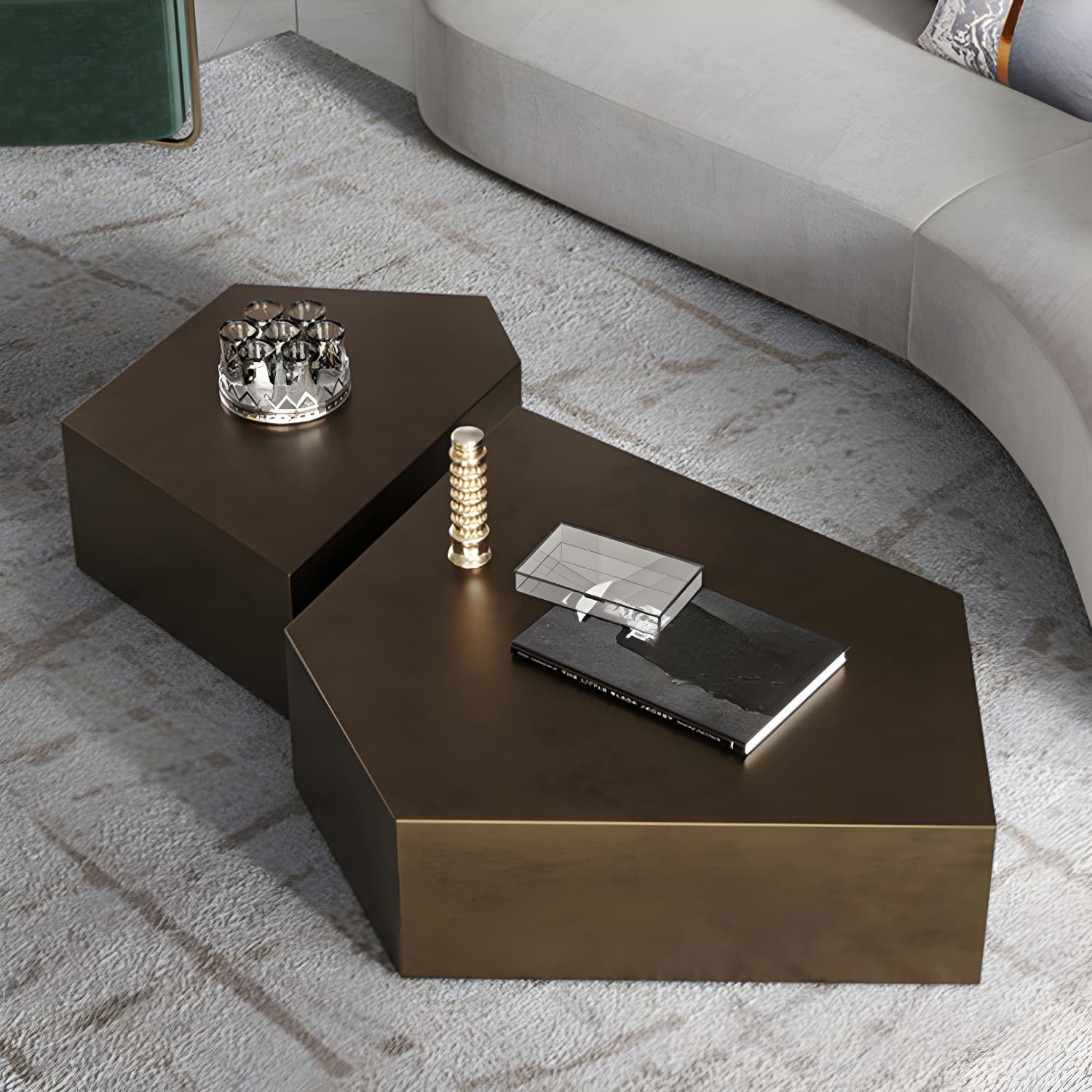 Abstract Shape Base Design Stainless Steel Hussey/bronze Free Shape Coffee Table - image 3