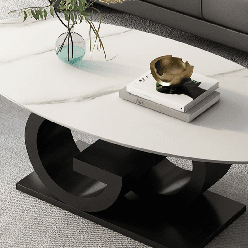 Contemporary Design Single Slate Oval Coffee Table with Abstract Base in Midnight Black/Gray/Chalk - image 9