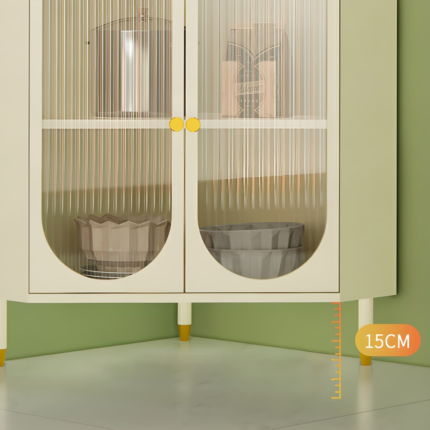 Corner Scandinavian Accent Cabinet with Steel Base and Glass Doors, and Adjustable Shelves - image 10