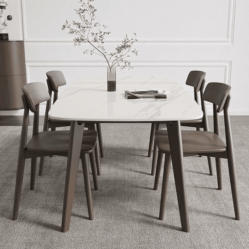Scratch-proof Rectangle Stone Sand/Warm Wood Finish/Chalky Wood Fixed Top Dining Table for Seats 4/for 8/6 People in a Nordic Style - image 5