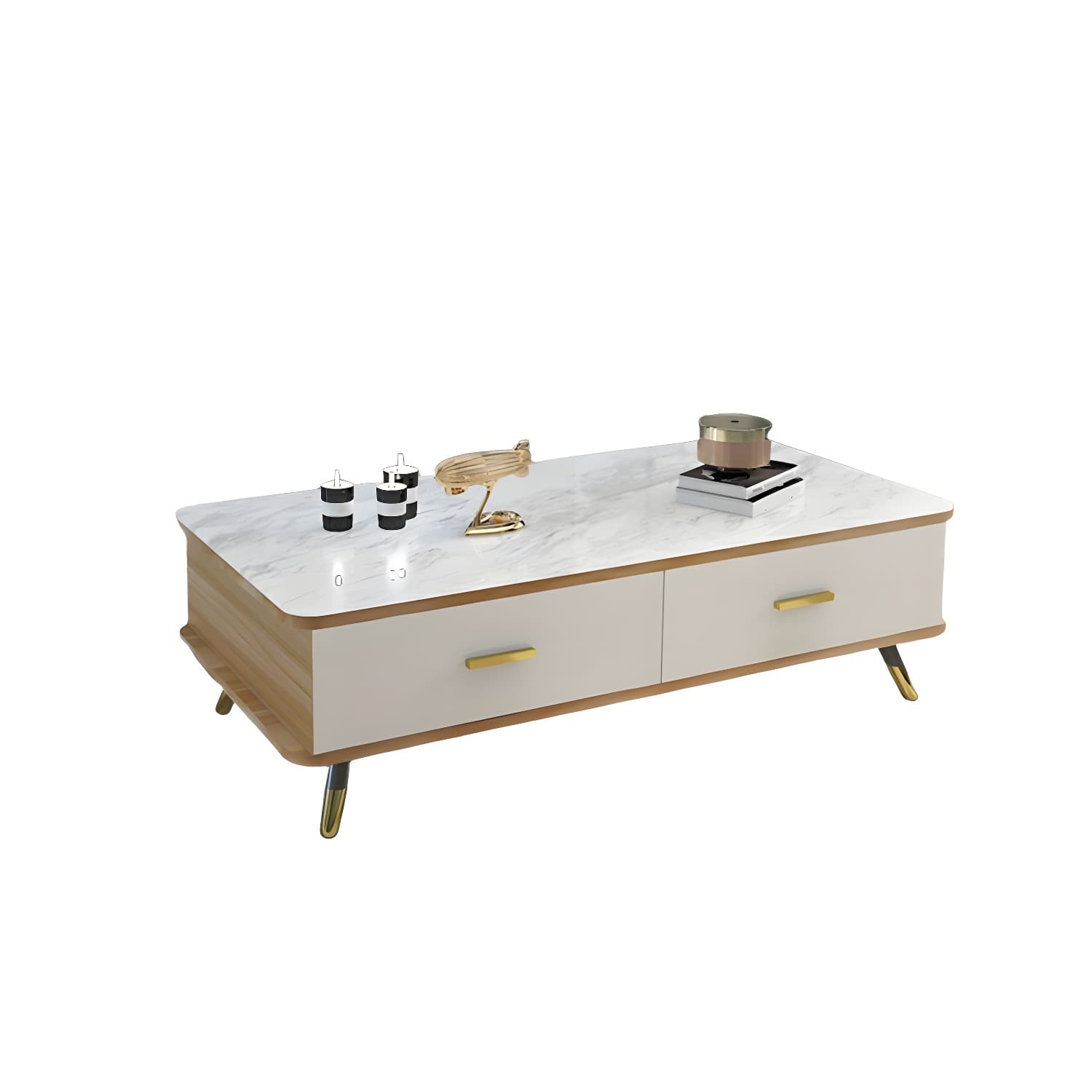 Glam Hollywood Regency Gold Metal Coffee Table with Storage Drawers - image 12