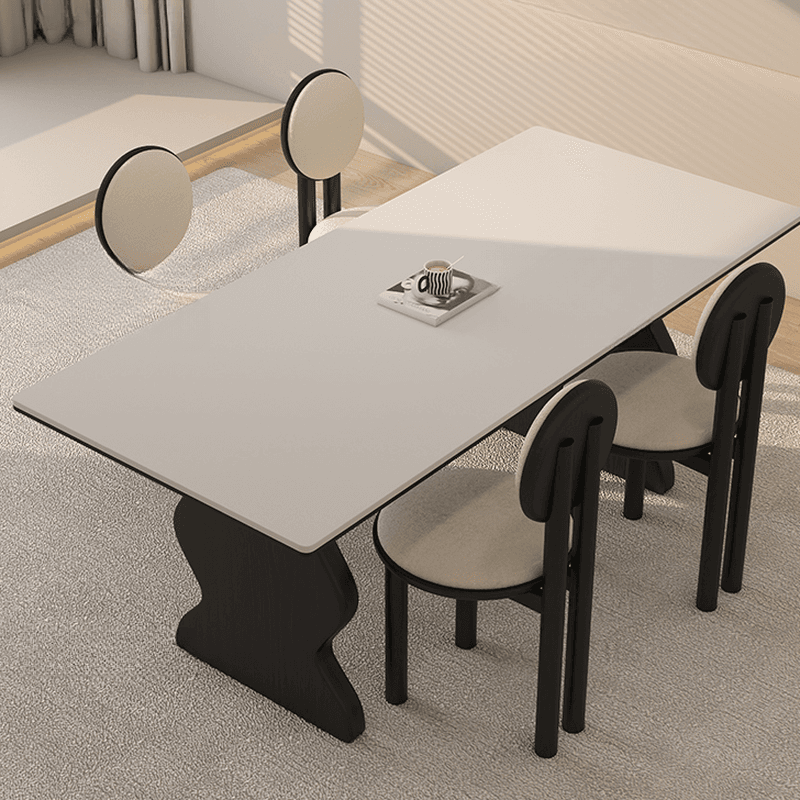 Dining Table Set with Rectangular Shape, Two-sided Pedestal, Fixed Table, Padded Chair with Back, 5-piece in White - image 4
