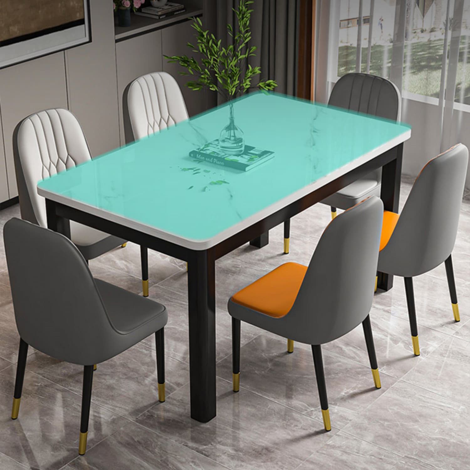 Modern Rectangular Glass Top Dining Table with White and Black 4 Foot - image 10