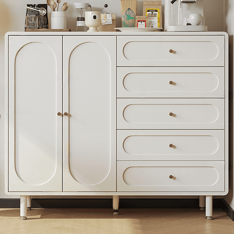 Chalk Casual Composite Wood Combo Dresser with 5 Drawers, Hutch, 3 Interior Shelves, Horizontal/Vertical