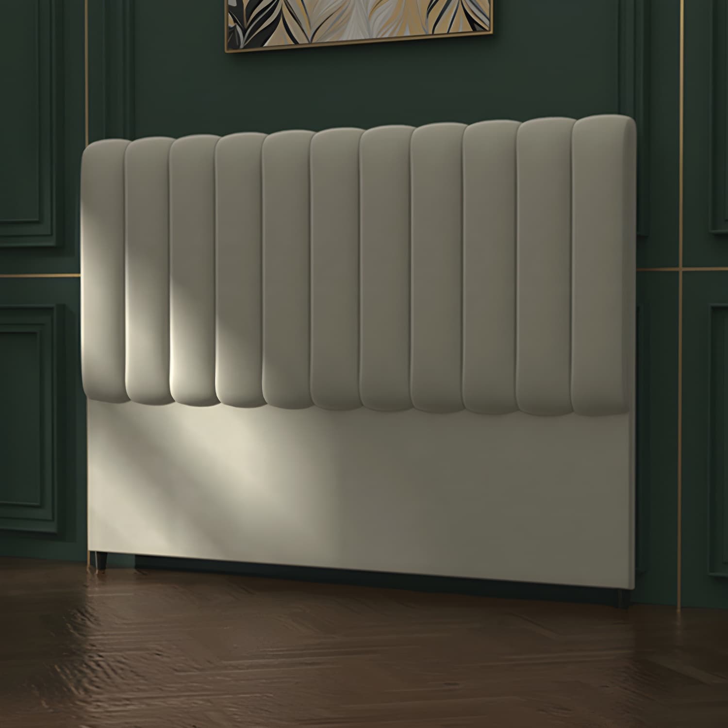 Velvet Upholstered Modern Headboard with Wood Legs in Rectangular Shape and Standard Height