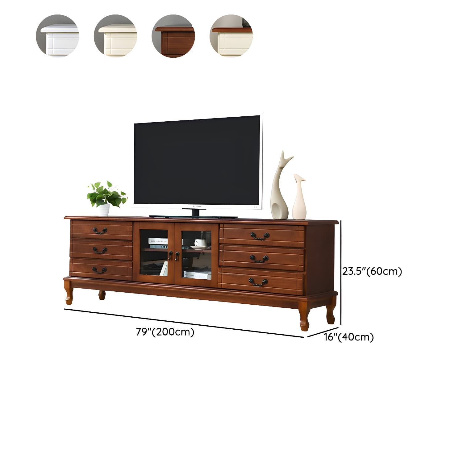 Modern 6-Drawer Solid Wood TV Stand with Glass Doors - 23.5" High - image 15