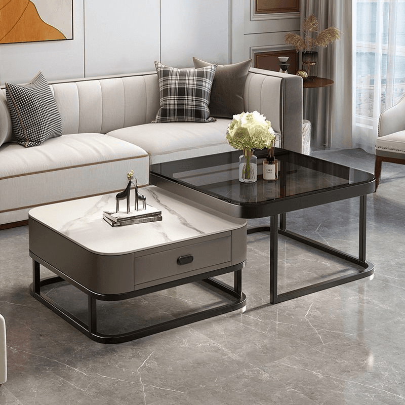 Square Double Nesting Accent Table with Framework Base for Home