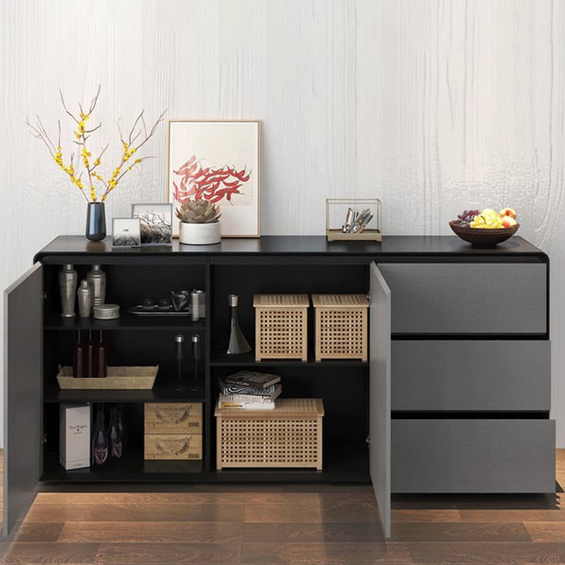 Simplistic 3 Drawers Freestanding Floor Sideboard/Server in Wood with 3 Shelves and Cabinet - image 18