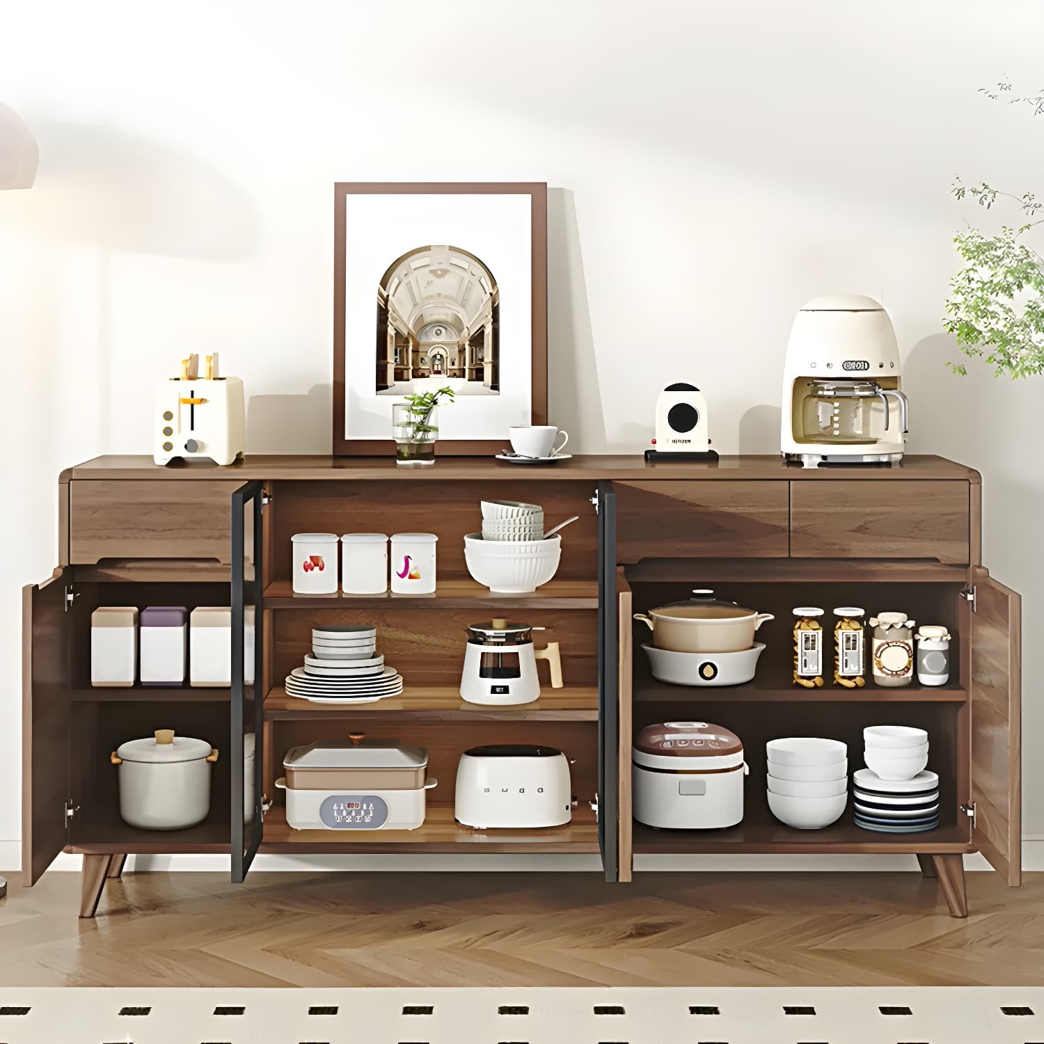 Contemporary Engineered Wood Free-standing Sideboard with Glass Door and Adjustable Shelves - image 4