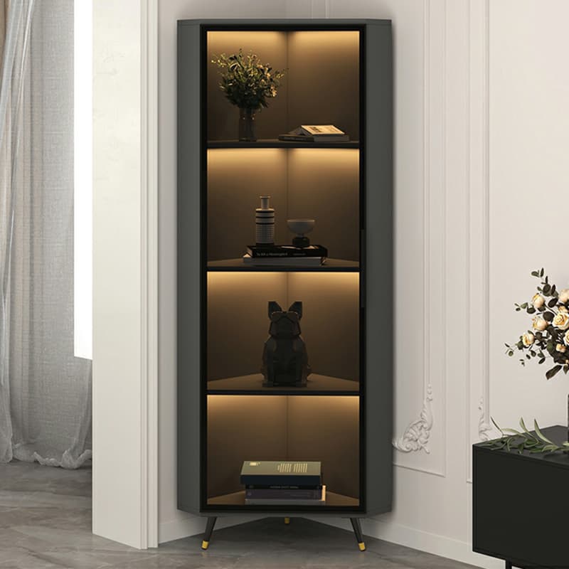 Golden Metal Corner Accent Cabinet with Glass Doors & Lighting Included