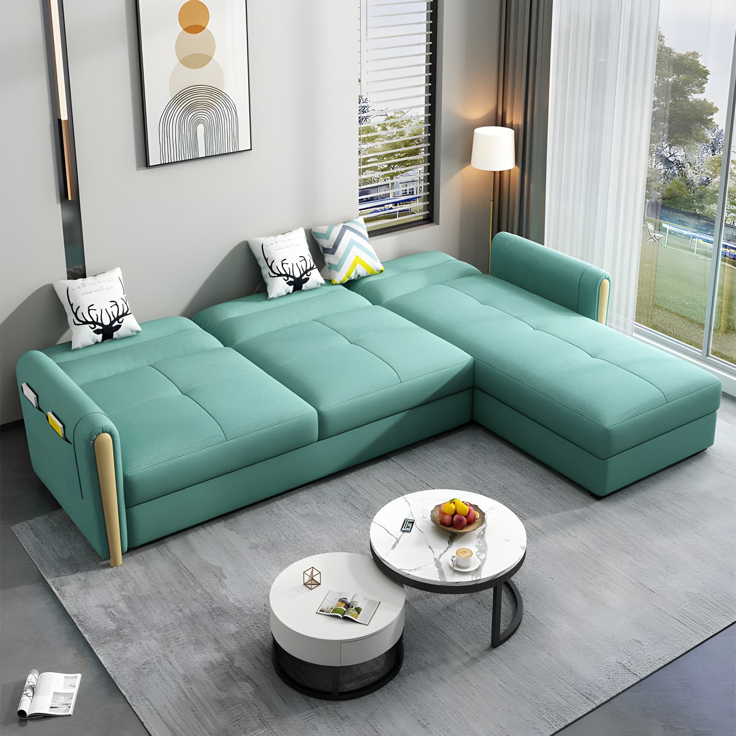 Grey Green Sectional Sofa with Under Seat Storage for Home and Room - image 3