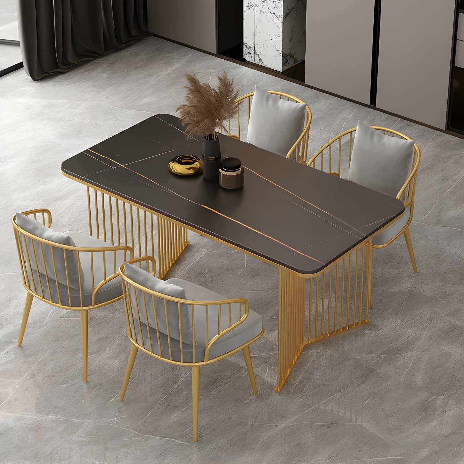 Sintered Stone Dining Table Traditional Luxury Gold Frame Table - image 9