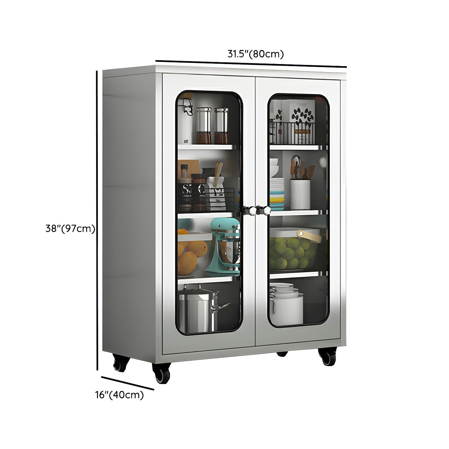 Chrome Stainless Steel Sideboard Cabinet with Cabinets, Adjustable Shelves, and Glass Doors - image 24