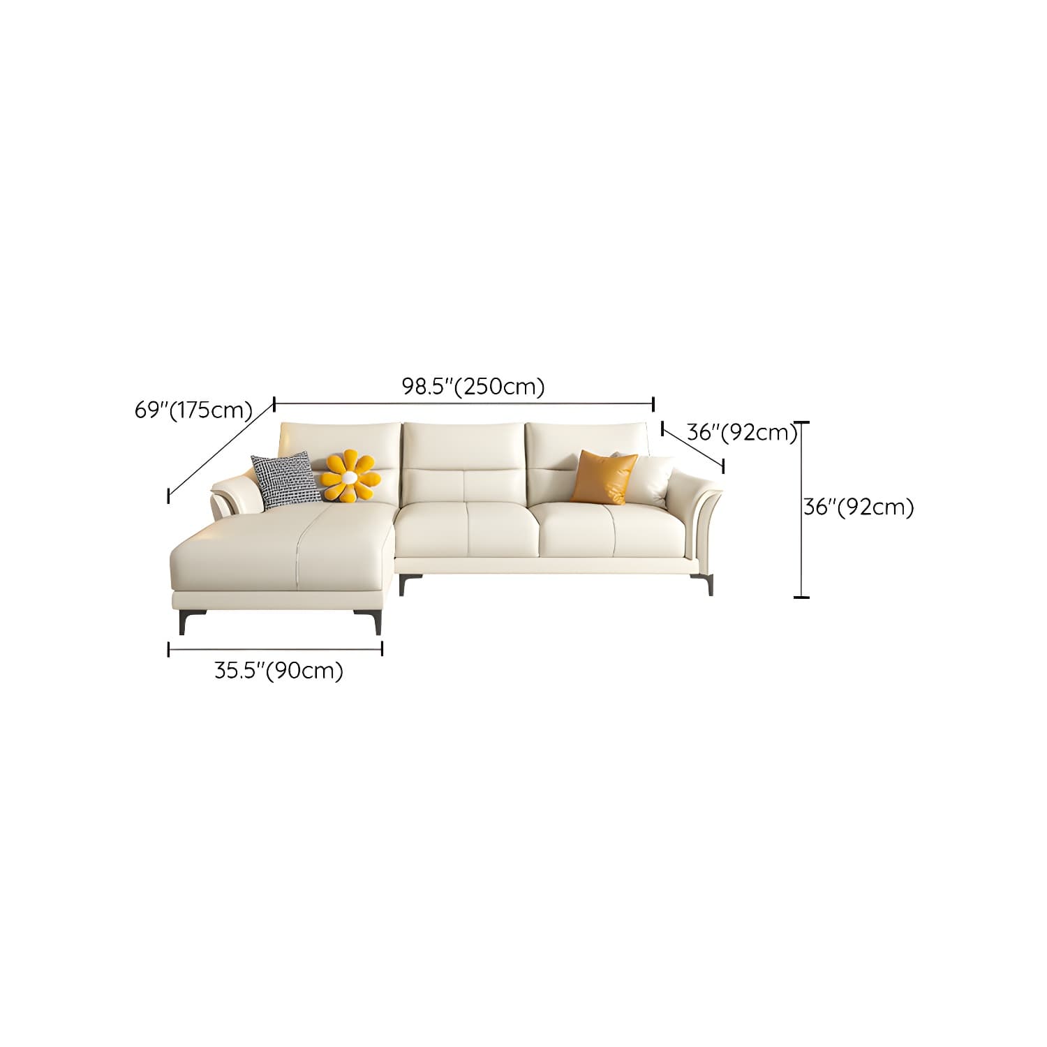Contrast Flared Arm White Faux Leather Sectional Sofa with Cushion Back - image 18