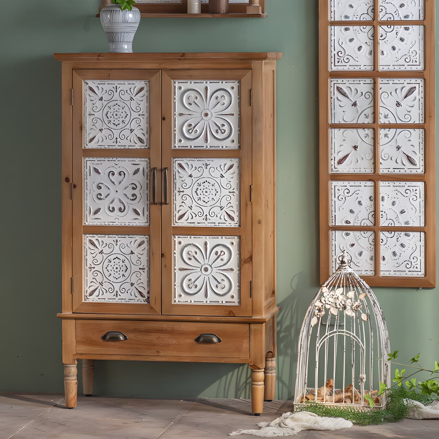 Industrial Accent Cabinet in Natural with Solid Wood Door and Drawers - image 4