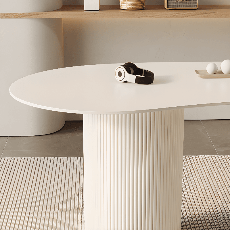 Fixed Free Form Dining Table Set with Double Pedestal, a Chalk Slate Tabletop and Upholstered Chairs in an Art Deco Style - image 7