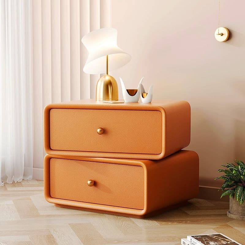 Simplistic 2 Tiers Drawer Storage Nightstand with Light Colored Wood, Swivel Feature, and Pleather Countertop - image 12