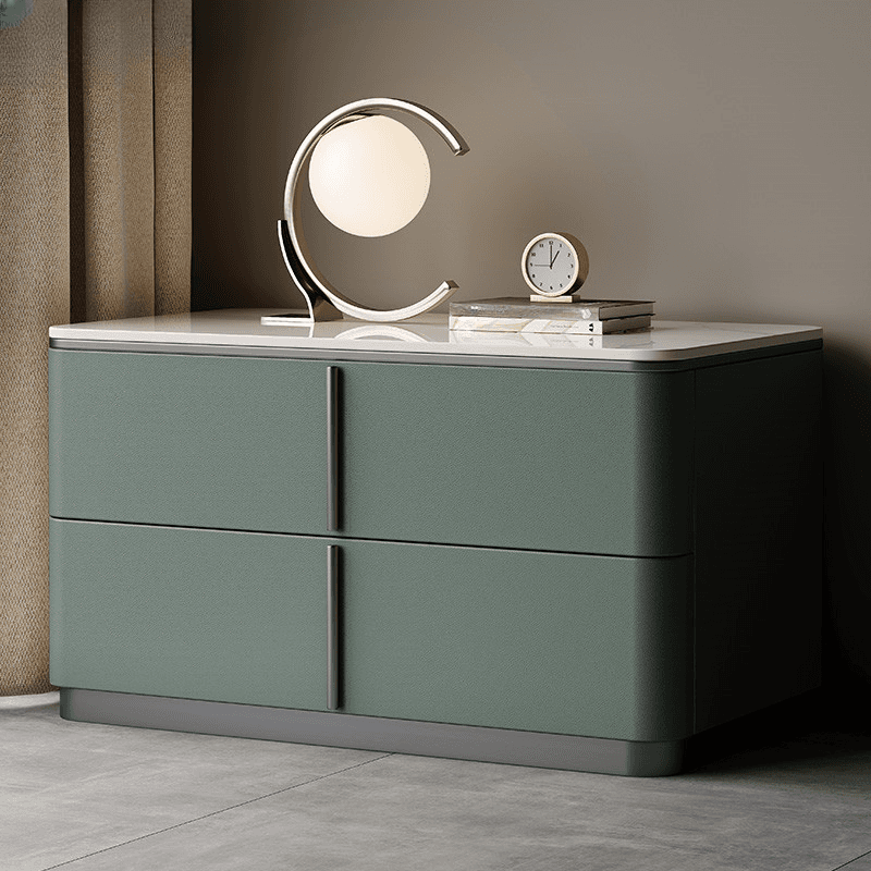 Modish Drawer Storage Bedside Table with 2 Drawers and Sintered Stone Countertop