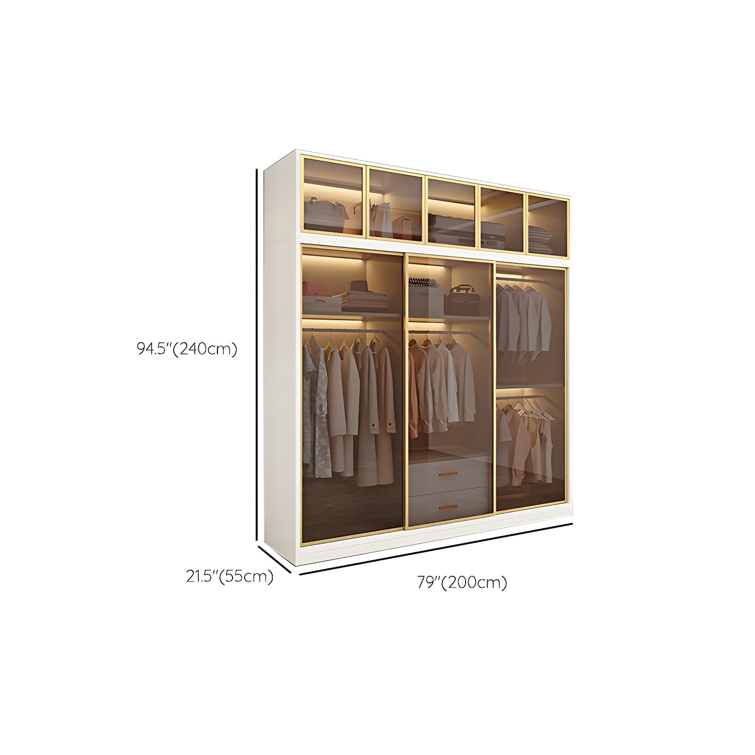 Modern White Wood Frame Wardrobe Freestanding Wardrobe with Sliding Glass Doors - image 21